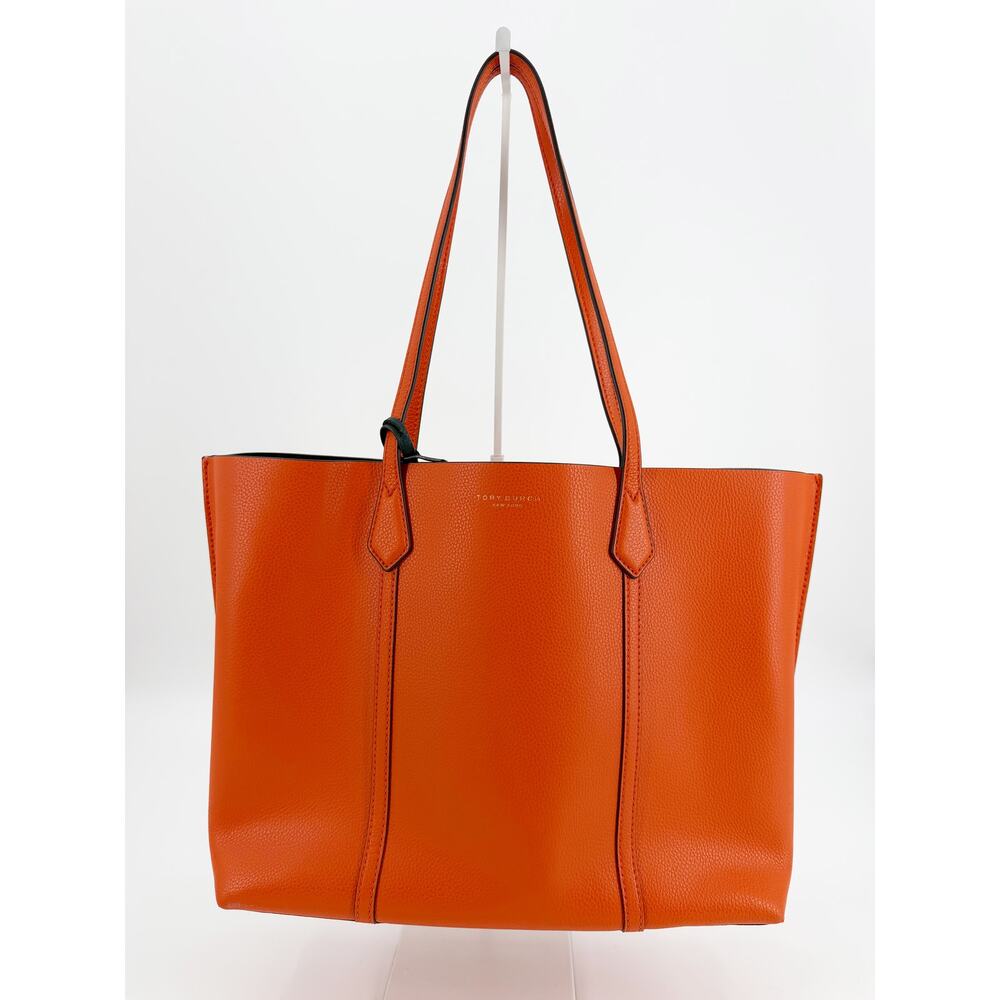 Tory Burch Perry Orange Pebbled Leather Triple Compartment Tote Shoulder Bag - Picture 9 of 14